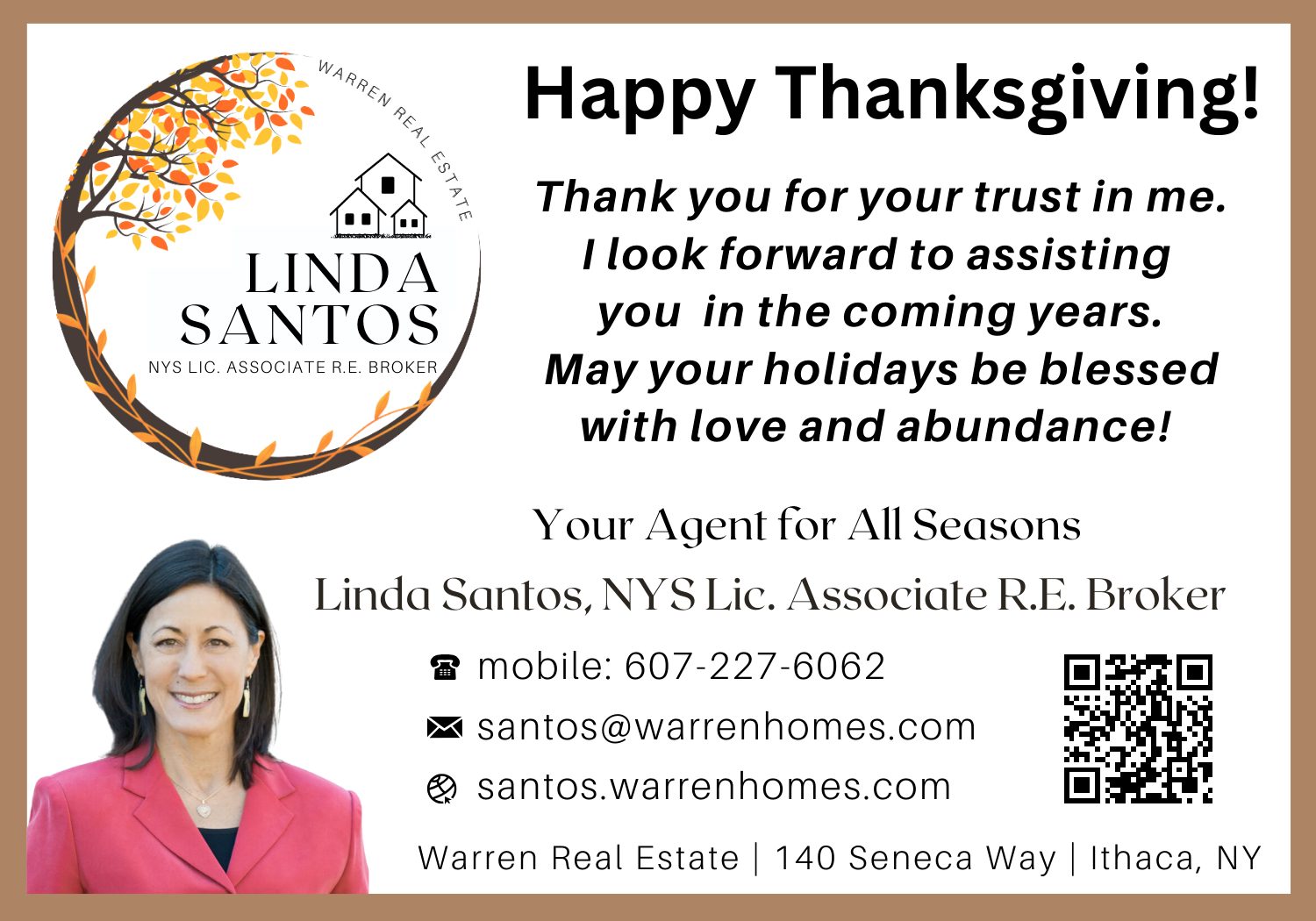 Thanksgiving Greeting from Linda Santos - NYS Lic. Associate Broker at Warren Real Estate